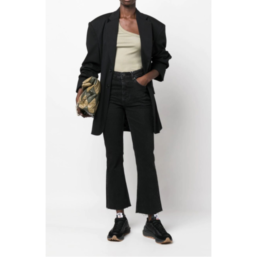 ANINE BING Lara Cropped Denim Jeans Flare Leg Raw-Cut Hem Black Size 28